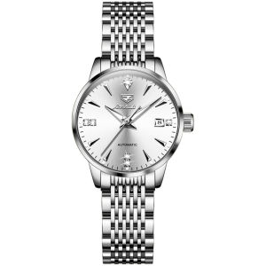 JSDUN 8943 Mechanical Fashion Women Watch Gift Stainless Steel Watchband Round-dial Wristwatch Calendar