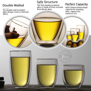 Onetwone Round Glass Cups Double Layer heat insulation Glass Cups Wine Champagne Cups Coffee milk Mugs Drinkware 1 piece