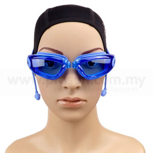 Prosun Silicone Swim Swimming Goggles with Conjoined Earplugs for Adults Diving Water Sports (Z 48 - Blue)