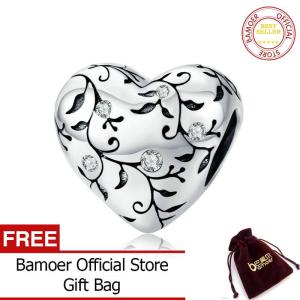 BAMOER European Patterns Heart Beads Charm Silver 925 Original Pastoral Style Retro Flower Charms Jewelry DIY New SCC1323