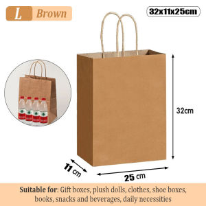 Brown Paper Bag For Gift Kraft Paper Bag With Handle Paper Bag For Giveaways Big Sizes Supot 50PCS For Food Clothes Gift Packaging Small Sizes Wholesale Plain Rope Handle Hand Bag Paperbag Christmas Party Eco-Friendly Takeaway Retail Packaging
