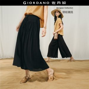 Giordano Women Frill trim drawstring waist culotte pants Free Shipping 18426512