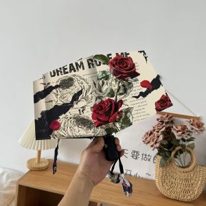 THANKSKY Ba lần gấp Ô Tự Động Mẫu hoa hồng Khung gia cố Ô dù gấp Cổ điển Di động Ô dù chống tia UV Nắng