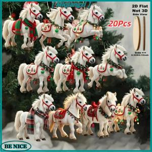 [miqiangzi] 10 20 30Pcs Elegant White Horse 2D Wooden Decorations Pendant Hanging Christmas Trees Decor Xmas Party Best Giving Gifts