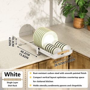 2-Tier Kitchen Dish Rack Cabinet Storage Rack Pull-Out Plate Rack Drain Rack Sliding Drawer Drying Rack