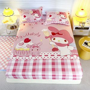 Dansunreve 2025 Sanrio Fitted Bedsheet Melody Kuromi Hello Kitty Printed Bed Sheet Fittedsheet Mattress Cover Single Queen King Cover