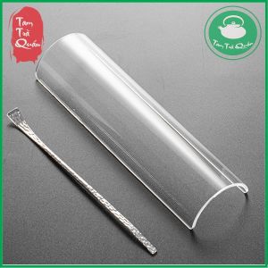 Máng trà thủy tinh trong suốt chịu nhiệt Borosilicate kèm cây gạt trà thiếc