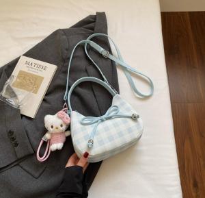 [Tặng kèm gấu] Túi xách đeo chéo túi nữ xách tay dáng mầu kẻ ô phối nơ siêu xinh Thanhthushop68 095