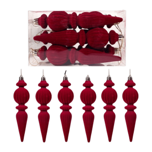 WENYOU 6pcs/Box Quả bóng nhung Đồ trang trí cây thông Noel Nhựa Đồ trang trí treo Đồ trang trí hình nón bằng nhựa Đồ thủ công tự làm đã được vẽ màu Đồ trang trí treo cây Dành cho trưng bày cửa hàng