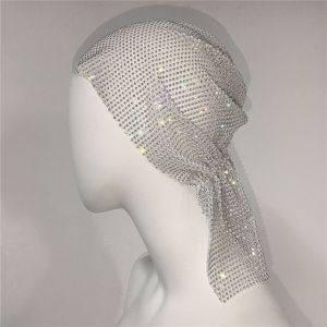 PTK52 Turban Rhinestone Bandana Crystal Vintage Fishnet Headscarf Trendy Hip Hop Aurora Borealis Hair Band