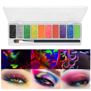VERONNI 10-Color Fluorescent Eyeshadow Palette - Glow in Dark High Pigmentation Waterproof Non-Sticky Essential for Stage Makeup & Halloween Party Multi-Use for Face/Body/Eyes
