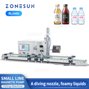 ZONESUN ZS-DTMP1D Single Diving Nozzle Magnetic Pump Liquid Filling Machine With Conveyor