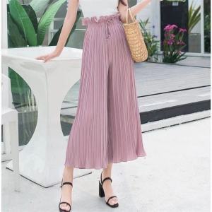 HoneyFashion---PaperBag Garterized High Waist Solid Square Wide Leg Pants
