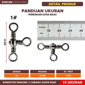 SONLINE KiliKili Barrel Swivel 3 Mata 3 Way Swivel Rangkaian Pancing Solid Ring