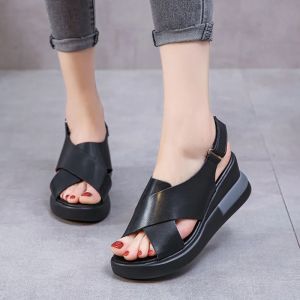 Xăng Đan Đế Xuồng Bằng Da Cho Nữ Giày Cao Gót 6.5Cm Thời Trang Hàn Quốc