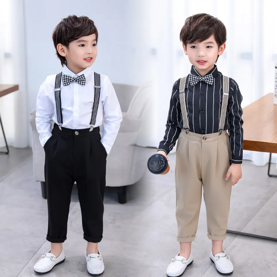 lontakids 2 11 Years Toddler Kids Boys Dress Shirt with Bowtie Suspender Pants Wedding Birthday Gentleman Clothes Set Lazada Singapore