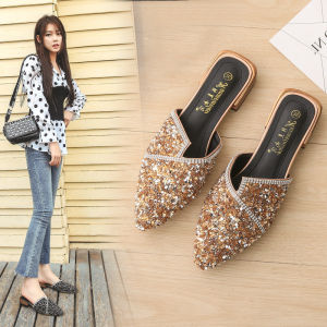 IELGY Baotou รองเท้าเปิดส้นส้นสูงฤดูร้อนของผู้หญิงรองเท้าไม่มีส้นลื่นปลายแหลมรองเท้าส้นตึกขนาดพิเศษรองเท้าผู้หญิง