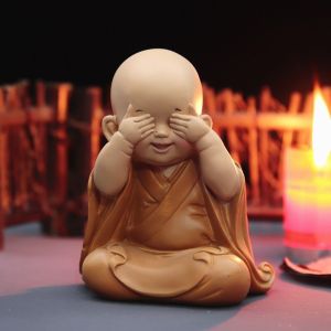 Livingmall Mini Little Monk Laughing Doll Home Decoration Bedroom Office Desktop Decoration Crafts Gifts Can Be Used for Car Decoration Ornaments