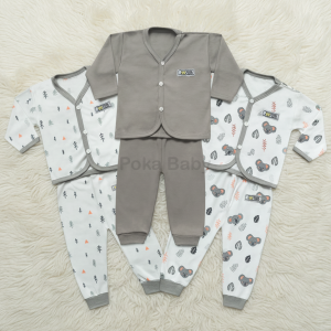 Paket 6Pc/ 3Set Setelan Baju Bayi Celana Bayi PANJANG Newborn Serian Abu Poka SNI ZPH31