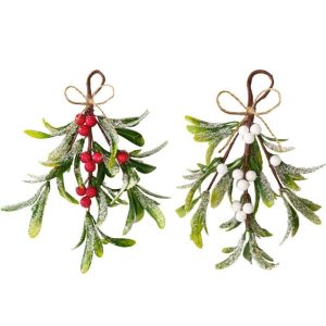 HETU070703. Artificial Floral Decor Artificial Mistletoe Sprigs Red Christmas Berry Fake Flowers Festive Mistletoe Bunches Festive DIY Home Artificial Mistletoe Pendant Christmas