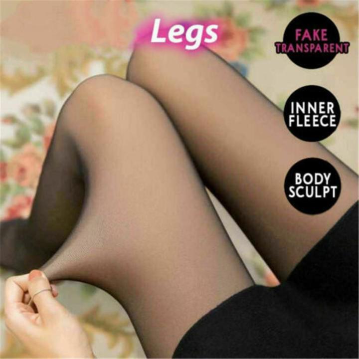Warm Winter Fake Skin Transparent High Waist Stretchy Leggings Stockings For  Women