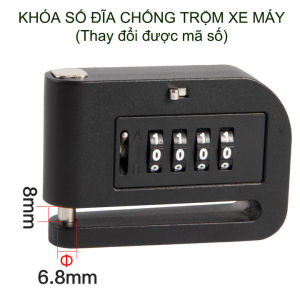 Khóa số đĩa chống trộm xe máy thế hệ mới loại 4 mã số có thể thay đổi được bằng hợp kim chắc chắn