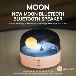 Elegant Moon Sea and Snow Mountain LED Night Light Crescent Moon Bluetooth Speaker Lamp USB Type-C Rechargeable Brightness Adjustable Gift for Friends Boys Girls Family