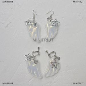 [COD] MINIFRIUT Y2k Angel Wings Earrings For Women Resin Ear Clips Ear Hooks Fashion Party Jewelry Gift
