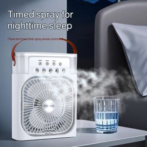 【Five holes for ice feeling】Silent humidifying spray air cooler/ Intelligent energy-saving cooling fan/ USB desktop fan/ Colorful lighting cool fan/ Wide angle swing/ Remote control/ Timed spray fan