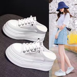 Free Shipping WomenS Half-Slipper Shoes With Inner Height-Increasing Soles Platform Sandals 2026 Summer New Style Mesh Thick-Soled Closed-Toe Slippers