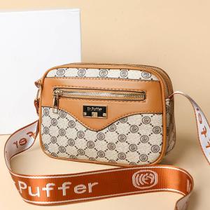 Vintage Floral Print Crossbody Bag Color Block PU Splicing Wide Strap Shoulder Sling Bag Women Daily Casual Camera Bag