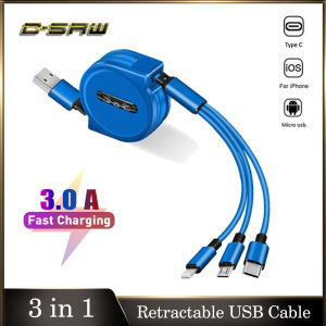 C-SAW 1.2M 3 in 1 3A USB Charging Cable Fast Charging Cable for iPhone & Micro USB & USB C Cable Retractable Portable Charging Cable For iPhone 12 11 Pro X XS 8 7 6 5 Samsung S10 S9 S8 Note10 HUAWE Mate 20 Xiaomi OPPO VIVO
