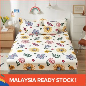Floral series fitted cadar saiz king murah Cute Fruit Bed Sheet queen/double Bed size sheet Queen/加大膠圈床單 Green/Purple Pillowcase/Bolster Case sarung bantal alas cadar single sarung bantal panjang