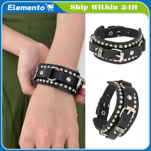Black Goth Emo Boho Bracelets for Men Women Punk Gothic Spike Rivets PU Leather Bracelet Bangles Party Jewelry Gift