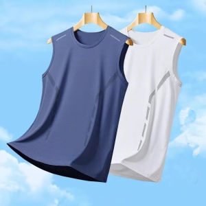 Z1BEE 2025 Summer Men Ice Silk Vest Sleeveless Shirt Quick Dry Breathable Shirt Gym Workout Top Blue Black White Grey