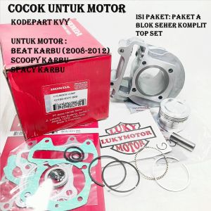 BLOK SEHER + PAKING TOP SET BEAT KARBU SCOOPY KARBU SPACY KARBU KODE KVY ( ISI BLOK SEHER & PISTON & RING & PEN & CLIP & TOP SET )