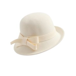 NOER Phong cách cổ điển Mũ xô bằng nỉ len có trang trí nơ Thiết kế cổ điển Mũ bowler nữ Mũ đội đầu thanh lịch Hình dáng thanh lịch Mũ Fedora Cloche Cổ Điển Dịp cưới
