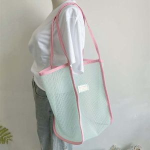 CRNGW Breathable Mesh Tote Bag Large Capycity Fluorescence Color Beach Grid Handbag Drain Storage Bag Portable Hollow Out Shoulder Pouch Girls