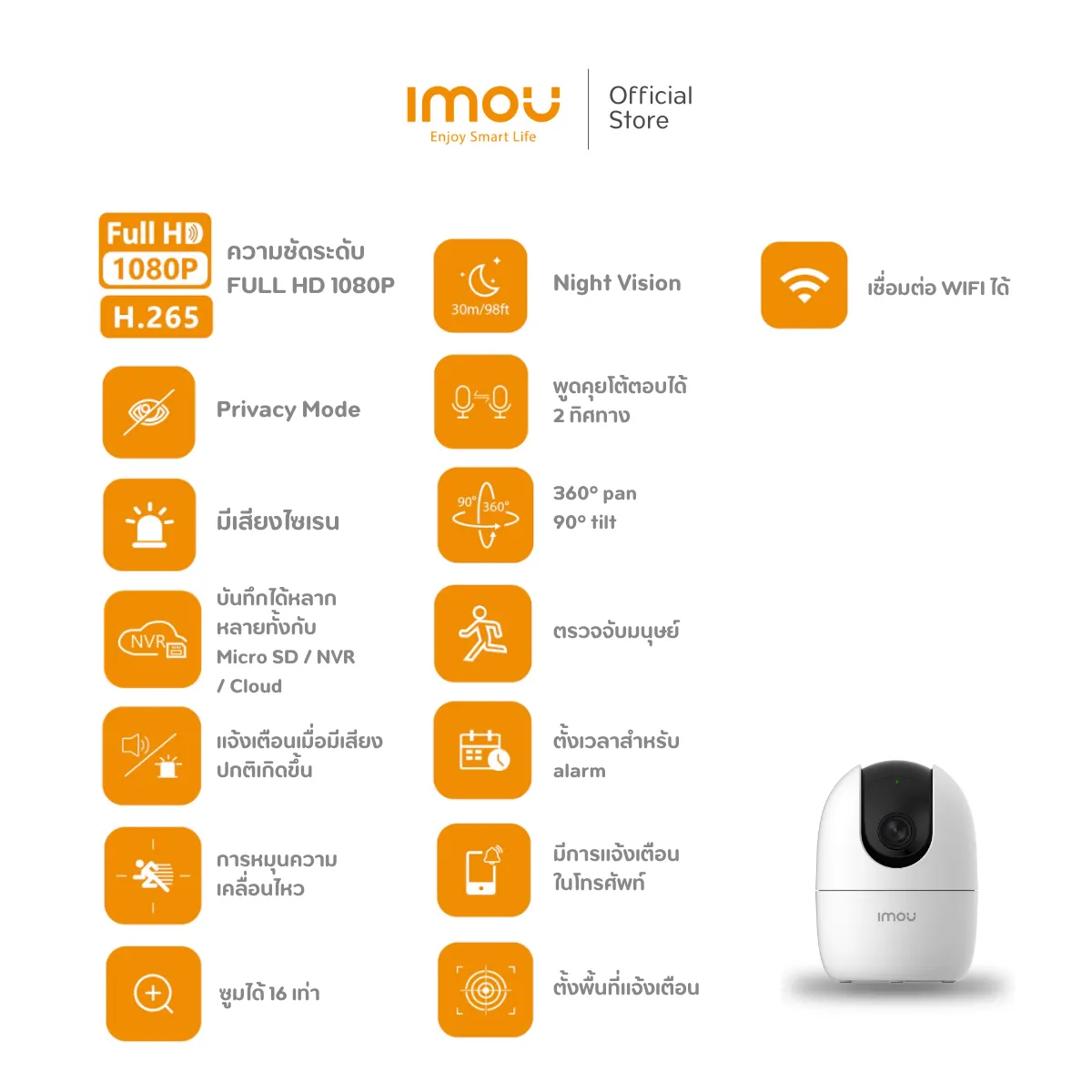 IMOU รุ่น Ranger 2 กล้องวงจรปิด WIFI ภายใน คมชัด 2-4 MP และ รุ่น 2C คมชัด 5MP มี Soft AP Version พูดคุยโต้ตอบ ประกัน 2 ปี
