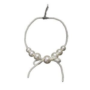 GYYT Exaggerated Bow Beaded Necklaces Imitation Pearl Elegant Large Pearl Choker Necklace Vintage Statement Collar Clavicle Chain for Woman Girls