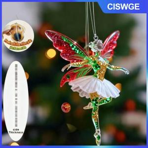 CISWGE Lấp lánh 2D Acrylic Mặt dây Ballerina mô phỏng cây Giáng sinh treo xe gương chiếu hậu quyến rũ trang trí đồ trang trí