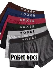 Paket Hemat 6pcs Celana boxer antibakteri pria katun murni bersirkulasi kotak-kotak Celana boxer kasual pria bergaya celana dalam warna murni