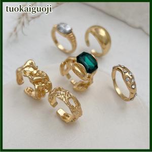 tuokaiguoji 6ชิ้นฝังเพทายสีม่วงปรับได้ชุดแหวนสีทองเรียบสำหรับผู้หญิงเครื่องประดับประจำวันของขวัญ