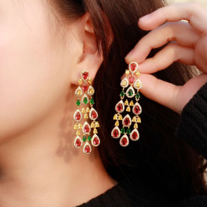 SEQUITO Gorgeous Colorful Cubic Zircon Water Drop Long Tassel Earrings for Women Bohemian Jewelry Summer Fashion SE369