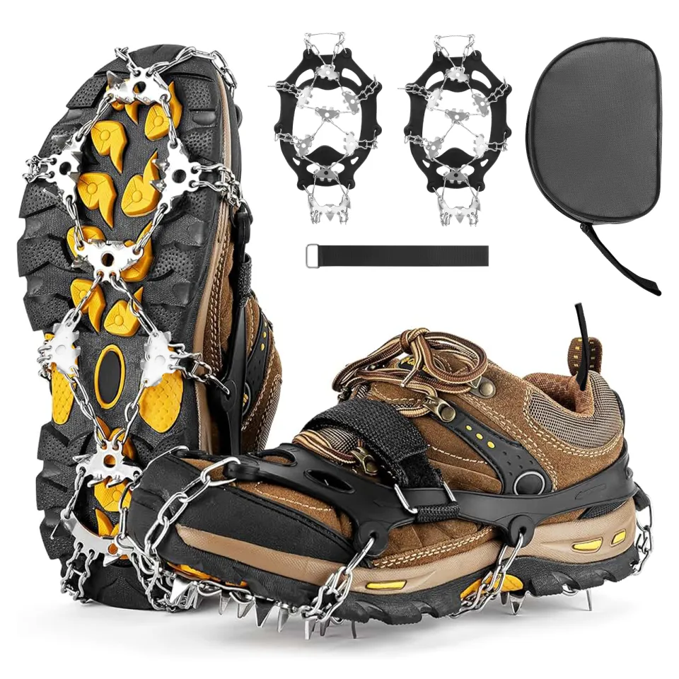 Crampons Ice Cleats For Shoes - 19 Spikes Stainless Steel Anti-Slip For Women  Men Kids Provides Traction In Ice Snow Fit Hiking Fishing Walking Climbing  Mountaineering