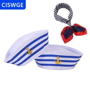 [COD] CISWGE Phụ Nữ Nhỏ Vuông Khăn Thủy Thủ Cap Set Tiếp Viên Sọc Chắp Vá Satin Khăn Với Lễ Hội Giáng Sinh Sọc Hải Quân Thủy Thủ Cap