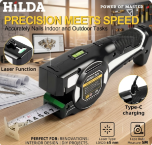 2-in-1 Digital Laser Tape Measure 5M Auto-Lock Distance Meter Rechargeable Type-C Laser Rangefinder High Precision