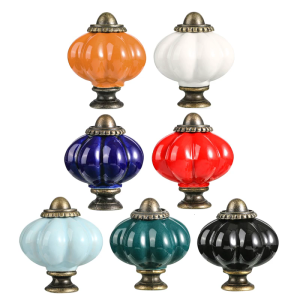 6Pcs Cabinet Pull Ceramic Dressers Knob Pumpkin Shape Drawer Door Pulls Handles Kitchen Bedroom Furniture Hardware
