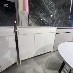Modern Shoe Cabinet with Glass Top – Creamy White Glossy SG Local seller