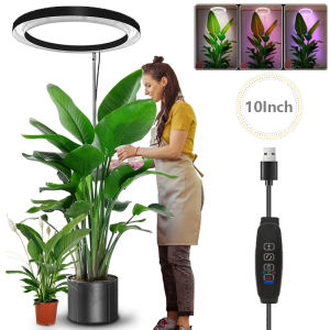 10inch Grow Light Full Spectrum Red Blue LED Plant Light for Indoor Plant Height Adjustable Growing Lamp with Telescopic Rod and Timer